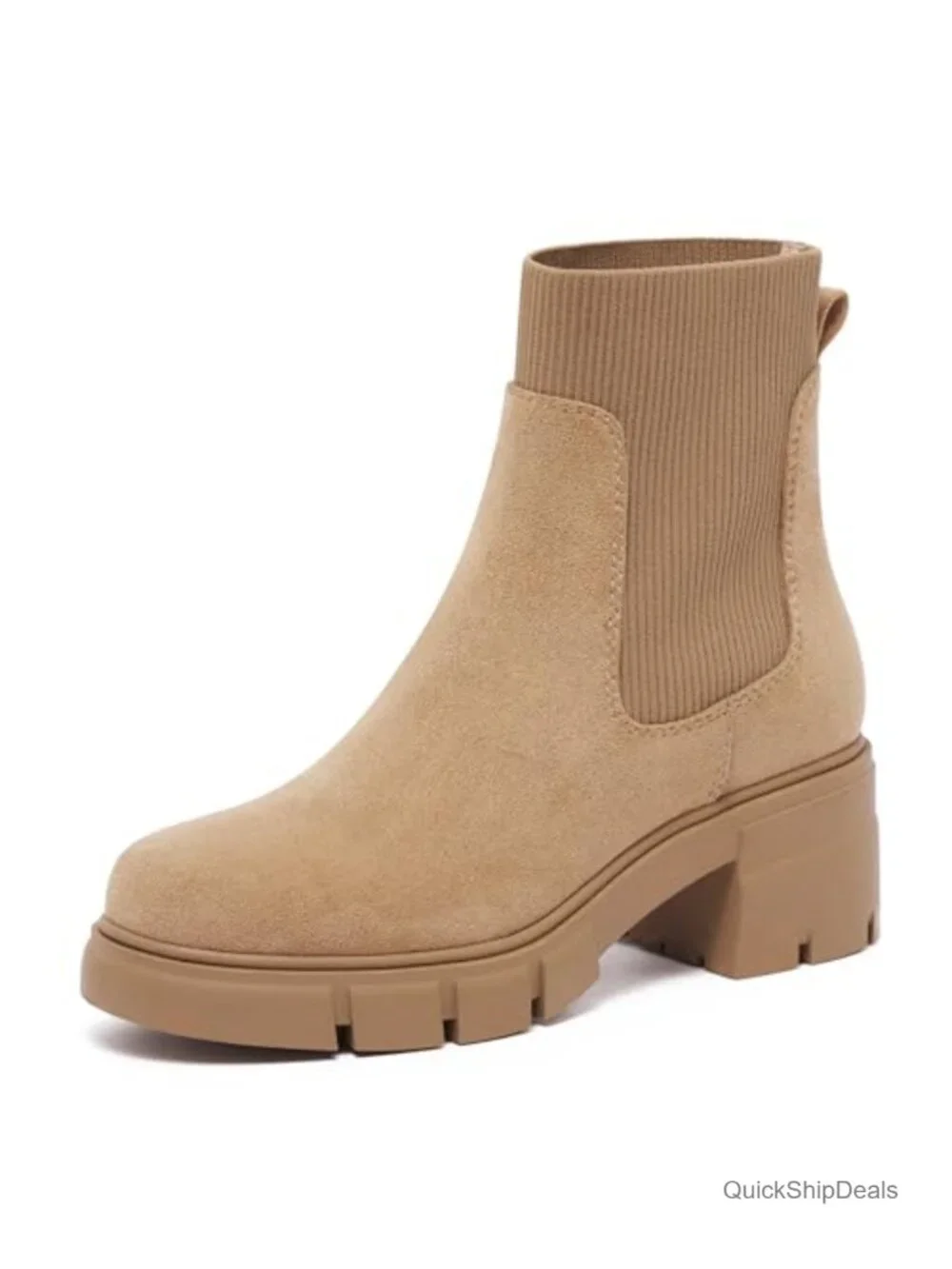 Women's Elastic Chelsea Boots Chunky Block Heel Platform Lug Sole Ankle Booties